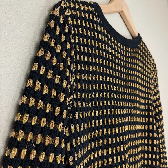 Alice + Olivia Kellye Metallic Knit Open Weave Cotton Sweater | Sz M - Picture 6 of 8